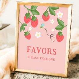 Póster Pink Strawberry Berry Sweet Birthday Party Sign