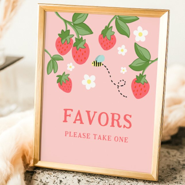 Póster Pink Strawberry Berry Sweet Birthday Party Sign (Subido por el creador)