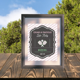 Póster Pink Stripe Grab a Paddle Pickleball Party Sign