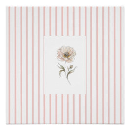 Póster Pink Striped Wall Art Print with Watercolor Rose