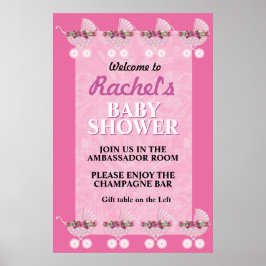 Póster Pink Stroller Girl Baby Shower Welcome Poster
