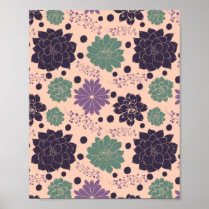 Póster Pink Succulents Floral Pattern Poster