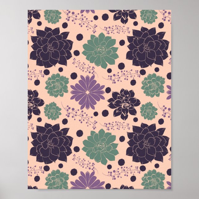 Póster Pink Succulents Floral Pattern Poster (Frente)