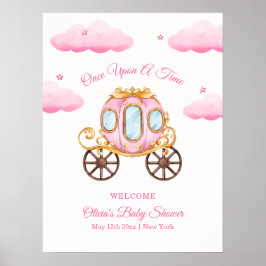 Póster Pink Sweet Princess Carriage Baby Shower Welcome