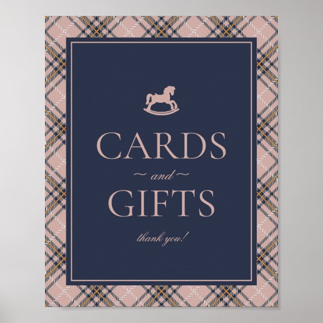 Póster Pink Tartan Plaid Rocking Horse Cards & Gifts (Frente)