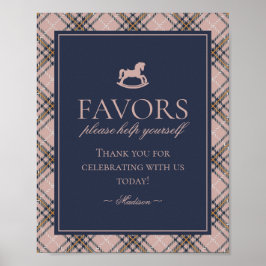 Póster Pink Tartan Plaid Rocking Horse Favors Sign