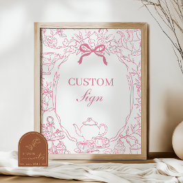 Póster Pink Tea Chinoiserie Bow Custom Sign Poster