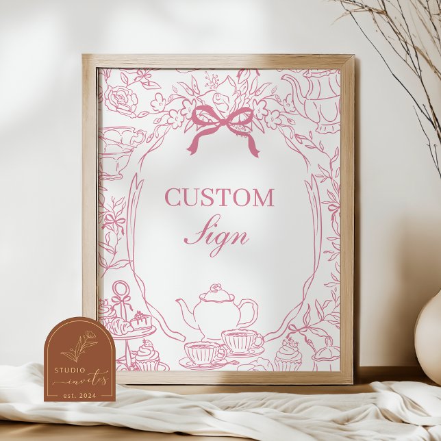 Póster Pink Tea Chinoiserie Bow Custom Sign Poster (Subido por el creador)