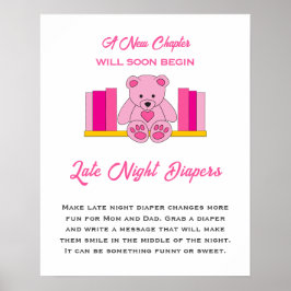 Póster Pink Teddy Bear Baby Shower Tarde Noche Diapers