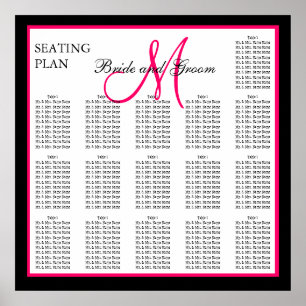 Póster Pink Template Monogram Wedding Seating Chart