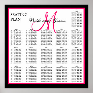 Póster Pink Template Monogram Wedding Seating Chart
