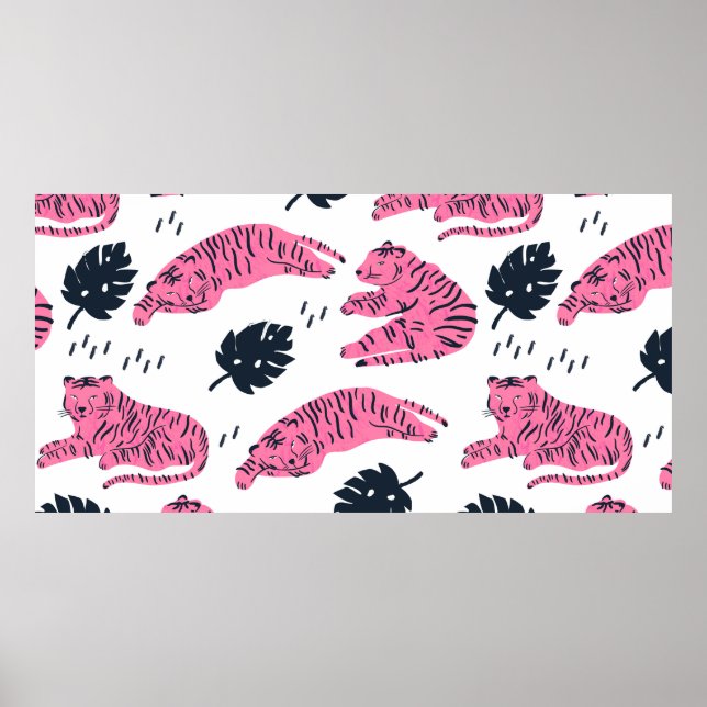 Póster Pink tiger lies in various positions. Tropical lea (Frente)