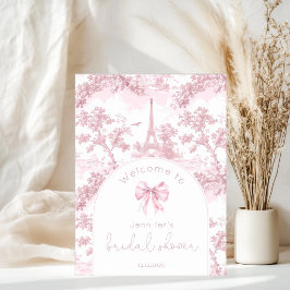 Póster Pink Toile De Jouy Paris Bridal Shower Welcome