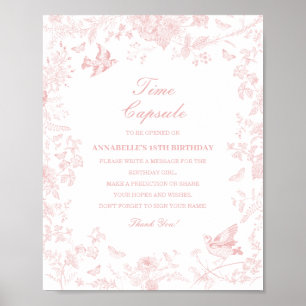Póster Pink Toile De Jouy Time Capsule Baby Birday Game