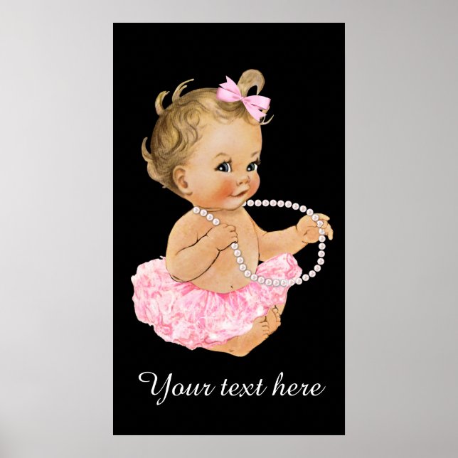 Póster Pink Tutu Baby Ballerina Pearls Baby Shower (Frente)