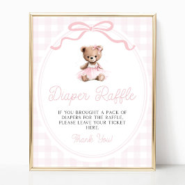 Póster Pink Tutu Teddy Bear Baby Shower Diaper Raffle