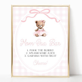 Póster Pink Tutu Teddy Bear Baby Shower Mimosa Bar