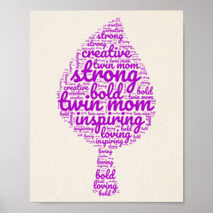Póster Pink Twin Mom Leaf Shaped Word Cloud