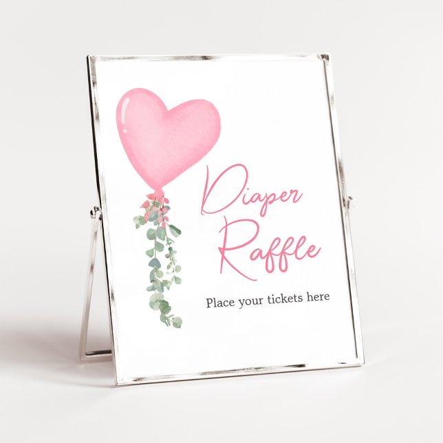Póster Pink Valentine Balloon Diaper Raffle (A Little Sweetheart Balloon Baby Shower Diaper Raffle Sign)