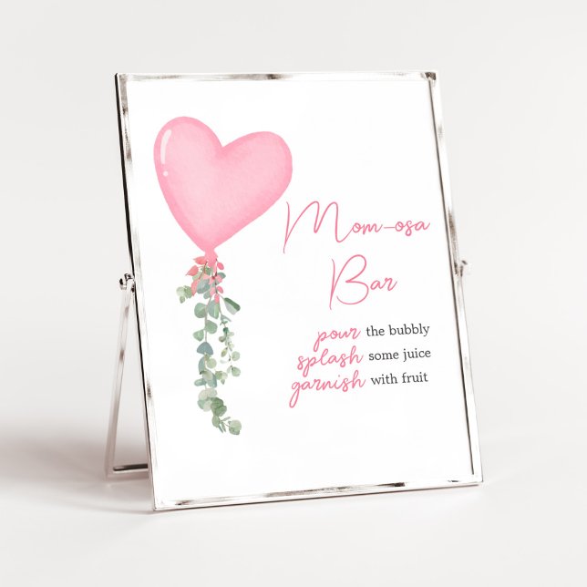Póster Pink Valentine Balloon Mom Osa Bar (A Little Sweetheart Balloon Baby Shower Mom Osa Bar Sign)