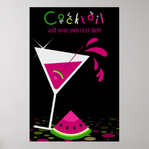 Póster Pink Watermelon Martini Fiesta de cócteles Poster