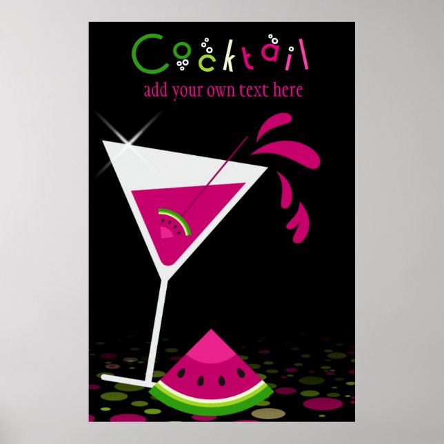 Póster Pink Watermelon Martini Fiesta de cócteles Poster (Frente)