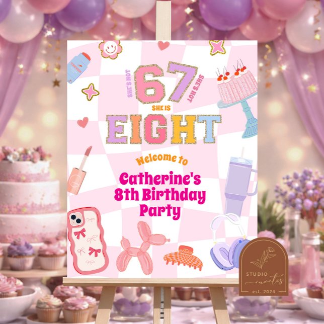 Póster Pink Wavy Retro 67 8th Birthday Welcome Sign (Subido por el creador)