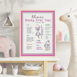Póster Pink Whimsical Goose Birday Milestone Board