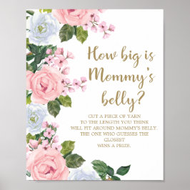 Póster Pink White Floral How Big Is Mommy's Belly