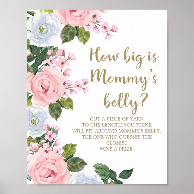 Póster Pink White Floral How Big Is Mommy's Belly (Frente)