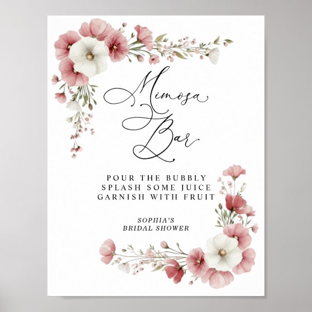 Póster Pink Wild Flowers Bridal Shower Mimosa (Frente)