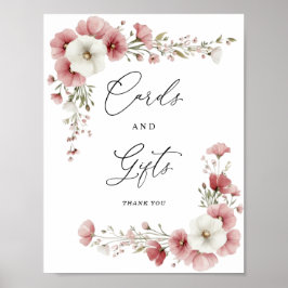 Póster Pink Wild Flowers Cards and Gifts Sign