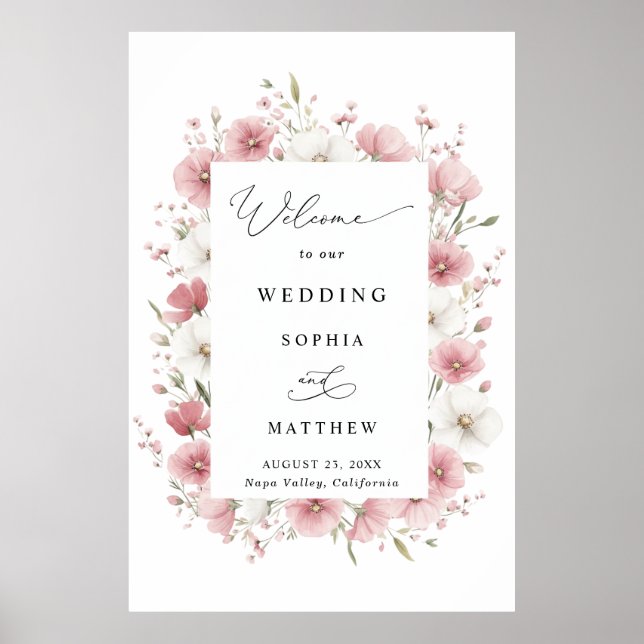 Póster Pink Wild Flowers Wedding (Frente)