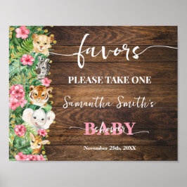 Póster Pink Wild Rustic Safari Animals Favors Baby Shower