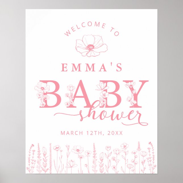Póster Pink Wildflower Baby Shower Welcome Sign (Frente)