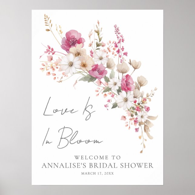 Póster Pink Wildflower Bridal Shower (Frente)