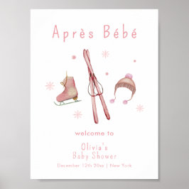 Póster Pink Winter Après Bébé Ski Baby Shower Welcome