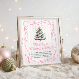 Póster Pink Winter Baby Shower How Big is Mommy's Belly