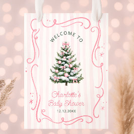 Póster Pink Winter Girl Baby Shower Welcome