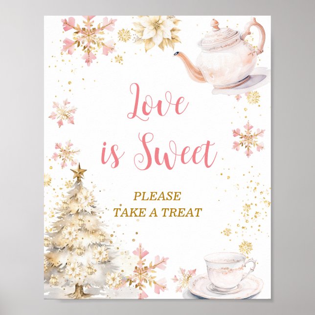 Póster Pink Winter Tea Party Baby Shower Love is Sweet (Frente)