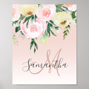 Póster Pink y Flores Pastel Modernos Con Nombre