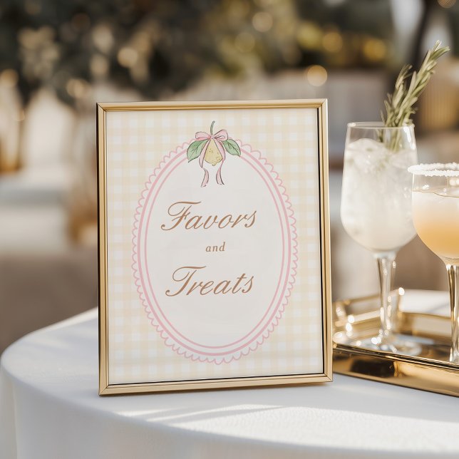 Póster Pink & Yellow Lemon Bow Favors and Treats Sign (Subido por el creador)