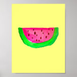 Póster PinkWatermelon Pop Art painting poster<br><div class="desc">Inspired by pop art,  this original watercolour illustration is a  design of cute,  hip,  pink and green watermelon fruit on a pastel lemon yellow background. This quirky,  fun fruit design is bright and colourful and sure to bring a smile.</div>