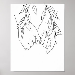 Póster Pinky Promise Line Art con hojas