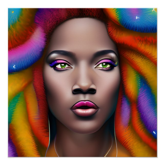 Póster Pinky Queen Rainbow Cuelo Negro Melanin Afro (Anverso)