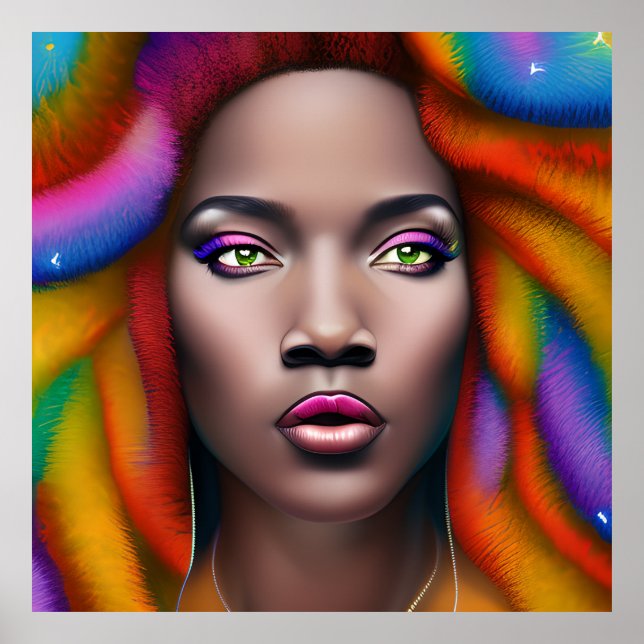 Póster Pinky Queen Rainbow Cuelo Negro Melanin Afro (Frente)