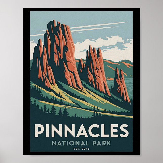 Póster Pinnacles National Park Vintage Camping Hiking Men (Frente)