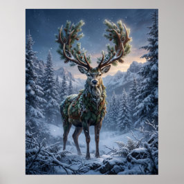 Póster Pino Ciervo Crepúsculo Invernal