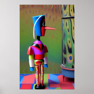 Póster Pinocho en el tablero de juego de la futura traves