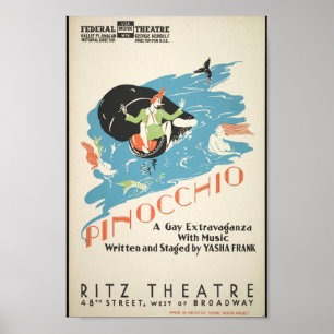 Póster Pinocho, Teatro Federal, Nueva York, 1930